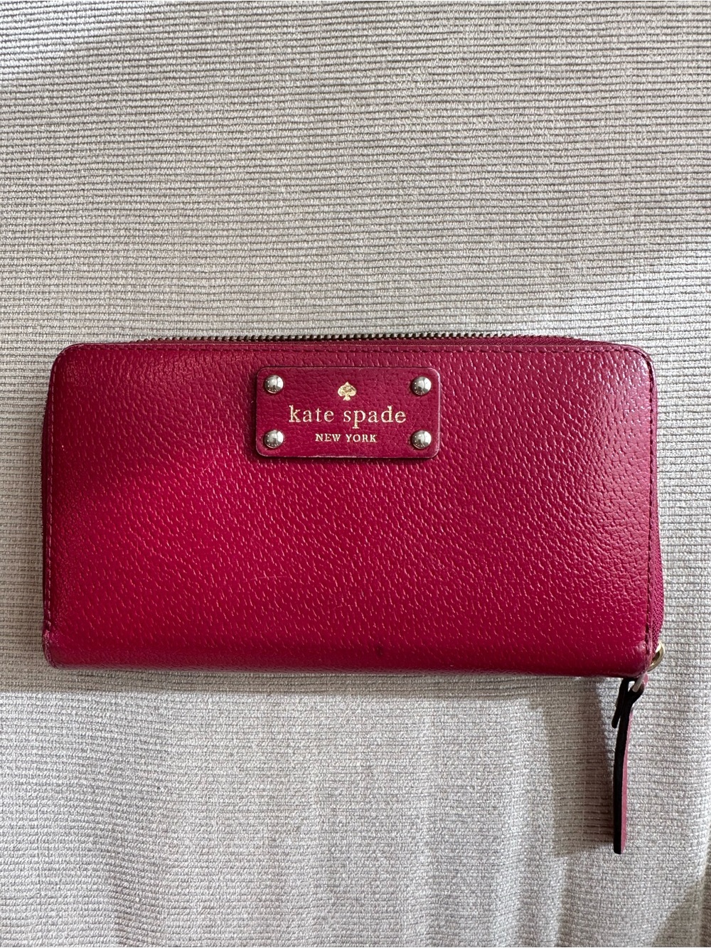 Kate Spade Wellesley Neda Red Plum Leather Zip Wallet
